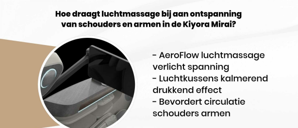 Hoe draagt luchtmassage bij aan ontspanning van schouders en armen in de Kiyora Mirai?