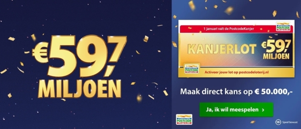 Activeer uw Postcode Loterij Kanjerlot en maak kans op 59,7 Miljoen