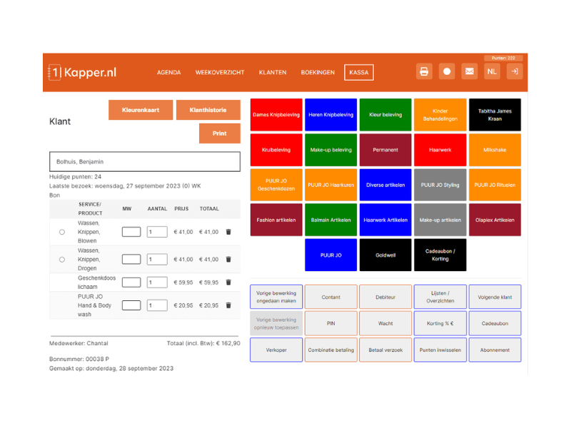 Screenshot van de kassa van 1Kapper.nl
