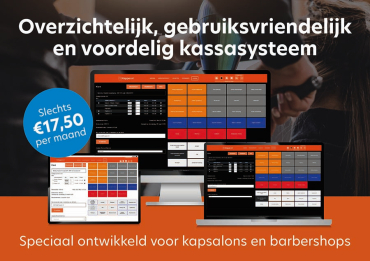 Flyer van overzichtelijk kassasysteem speciaal ontwikkeld voor kapsalon en barbershops