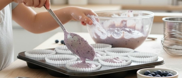Blauwe bessen muffins maken met kinderen