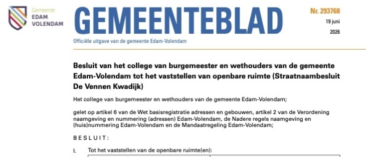 Straatnaam voor project Land van Kwadijk vastgesteld: De Vennen