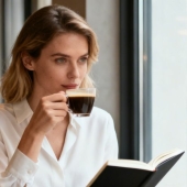 Woman drinking coffee