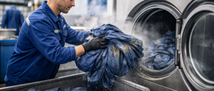 Wat gebeurt er in de wasserij bij het wassen van garagekleding?