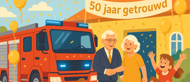 Maak opa & oma’s 50‑jarige jubileum onvergetelijk – arriveer in een moderne brandweerauto