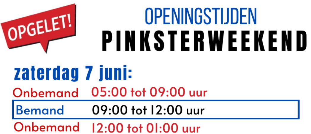 Openingstijden met Pinksterweekend