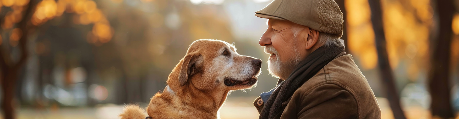 Oude man aan het genieten van het gezelschap van zijn hond in park in Mechelen