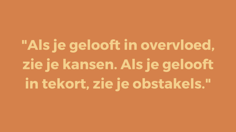 Als je gelooft in overvloed, zie je kansen. Als je gelooft in tekort, zie je obstakels