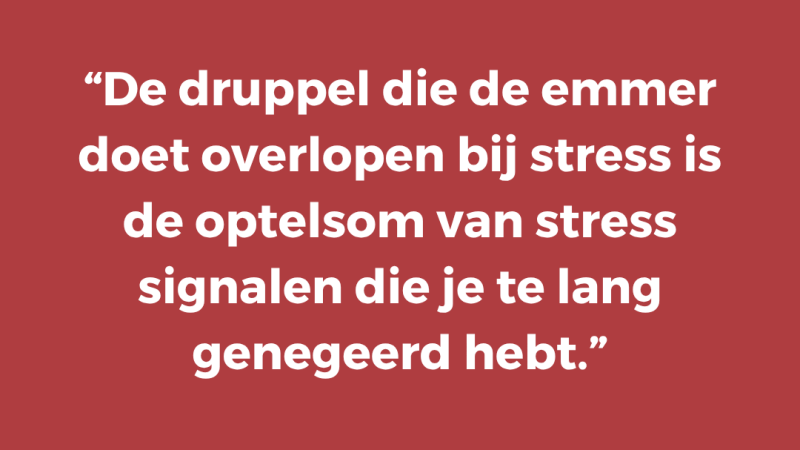 De druppel die de emmer doet overlopen bij stress is de optelsom van stress signalen die je te lang genegeerd hebt