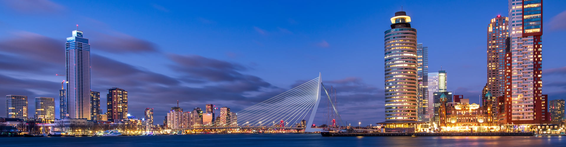 Skyline van Rotterdam met de Erasmusbrug