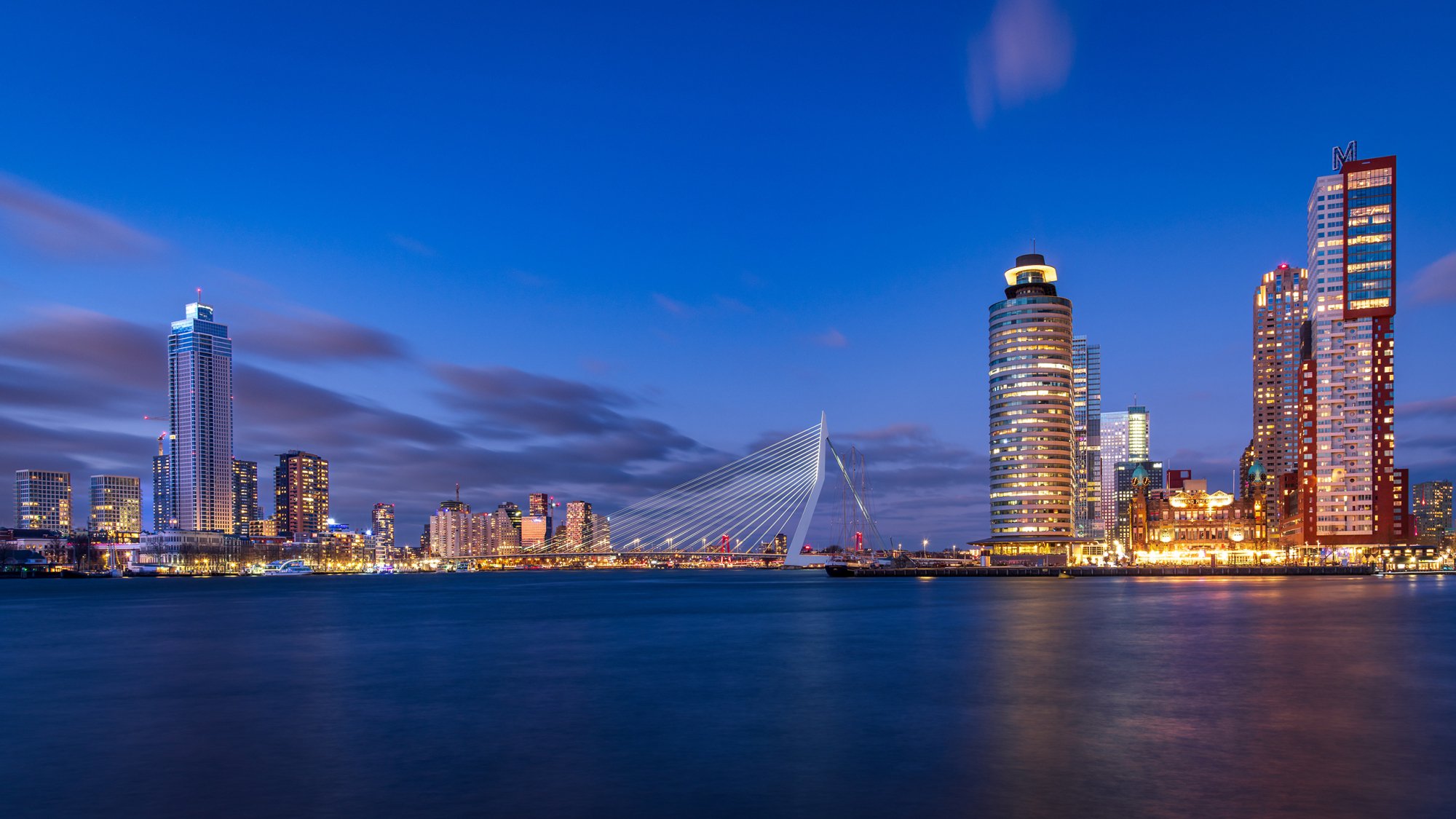 Skyline van Rotterdam met de Erasmusbrug