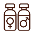 Icoon van vrouwelijke en mannelijke hormoonflessen, symbolisch voor de hormoonregulerende kracht van acupunctuur.