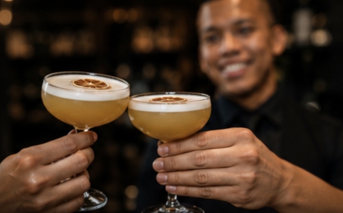 Proosten met Pornstar Martini cocktails van Amsterdam Cocktail Workshops