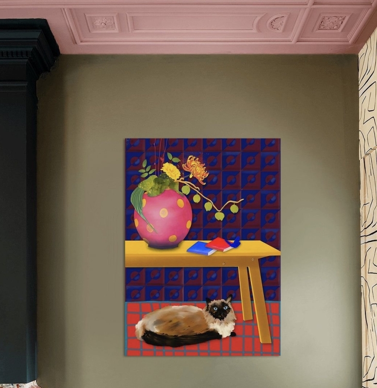 Kleurrijke Interieur Art Prints & Bloemen op Vaas Door Angela Peters