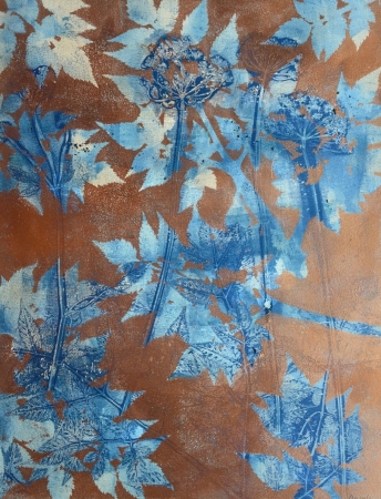 Monoprint planten plantafdrukken van plantmateriaal acrylverf op papier