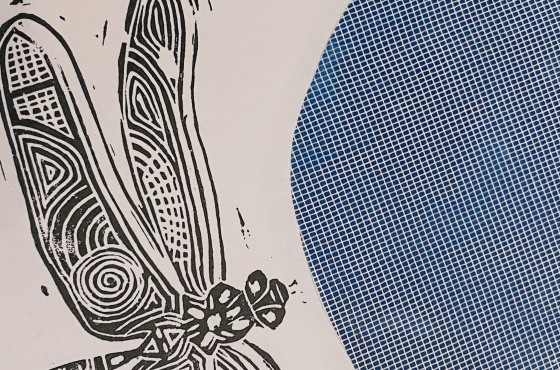 lino stempel en cyanotype Angela Peters