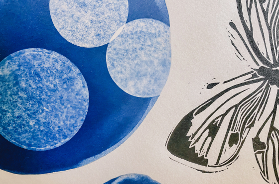 lino stempel en cyanotype Angela Peters