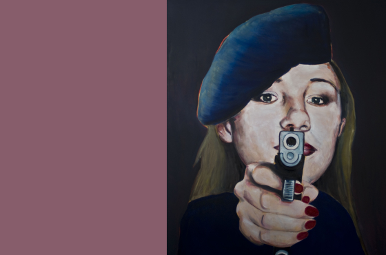 vrouw met pistool OLIEVERF PORTRET Angela Peters