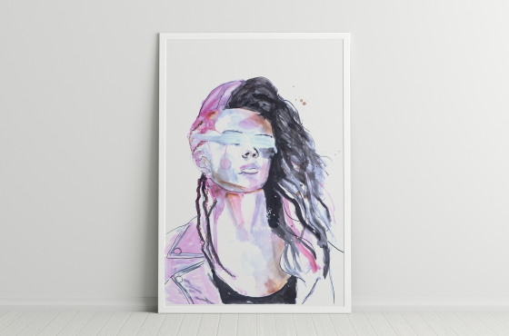 roze portret aquarel en inkt Angela Peters