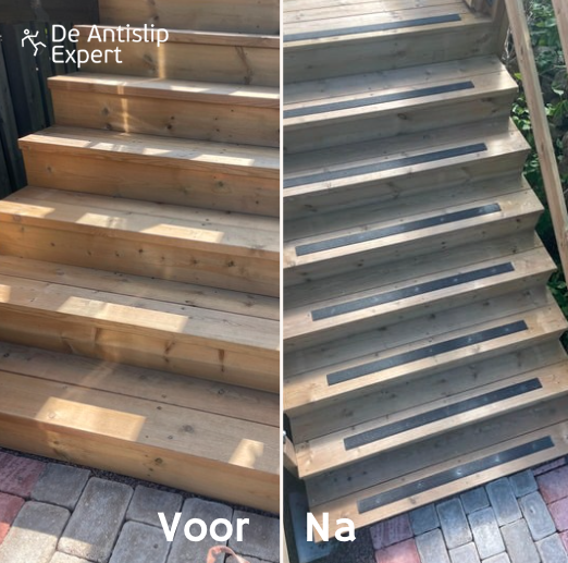 voor en na: Klantcase: houten trap in Zweden veilig gemaakt met antislip strips