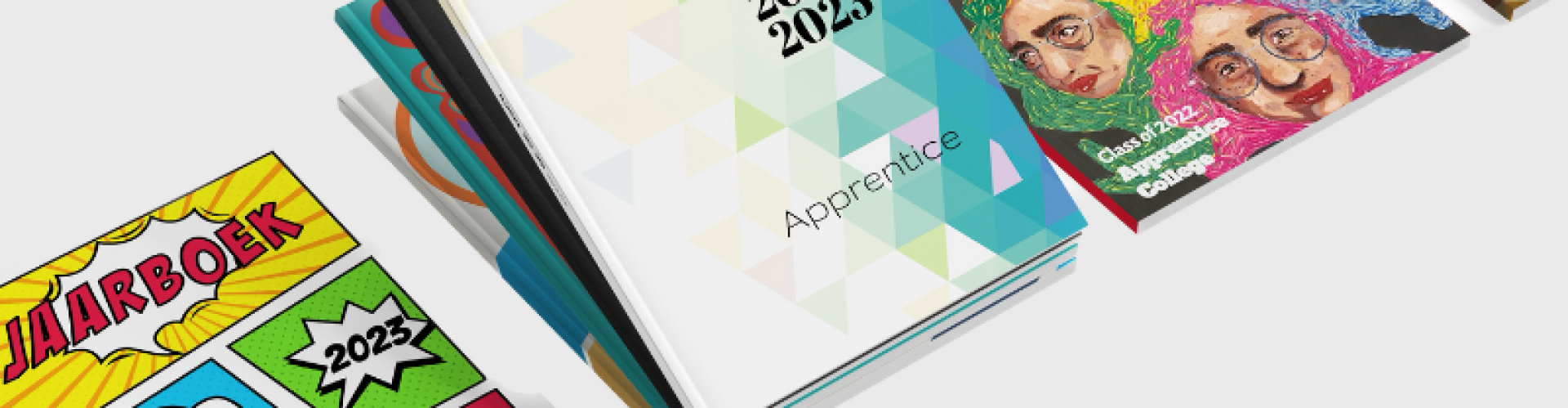 Vier covers van onze jaarboeksjablonen Apprentice