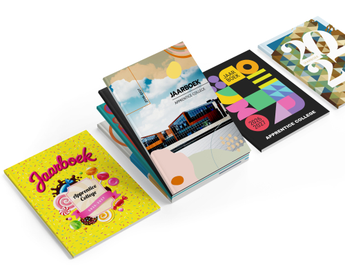 Dit is een mock-up van vier jaarboeken.