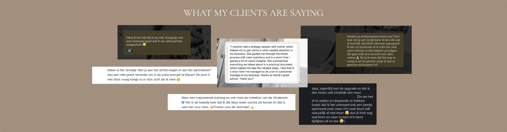 Astrid Joanne Damen, client testimonials, banner.