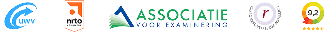 Logos van UWV NRTO Associatie CRKBO Klantenvertellen rating 9