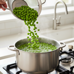 Erwten die in pan worden gedaan