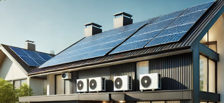 woning met airco's die werken op de stroom van de zonnepanelen