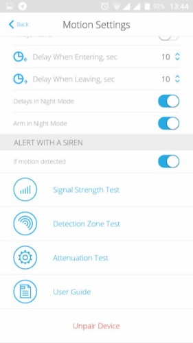 AJAX MotionProtect settings