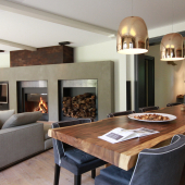 a well-organized living room with practical storage solutions.