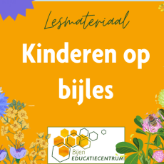 Oranje afbeelding met bloemen en bijen en tekst 