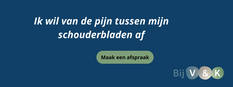 button maak een afspraak voor pijn tussen de schhouderbladen