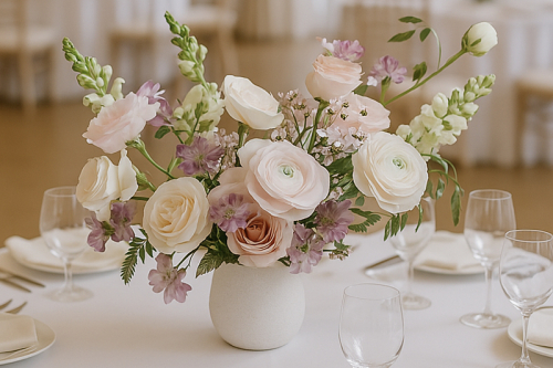 table flowers blush pink