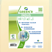 Green r Indus van christeyns Zorgt voor een efficiënte reiniging van sterk vervuilde vloeren in industrieën, garages en institutionele ruimte.