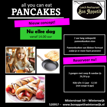 all you can eat pancakes AYCE winterswijk pannenkoeken lunch restaurant bon appetit onbeperkt