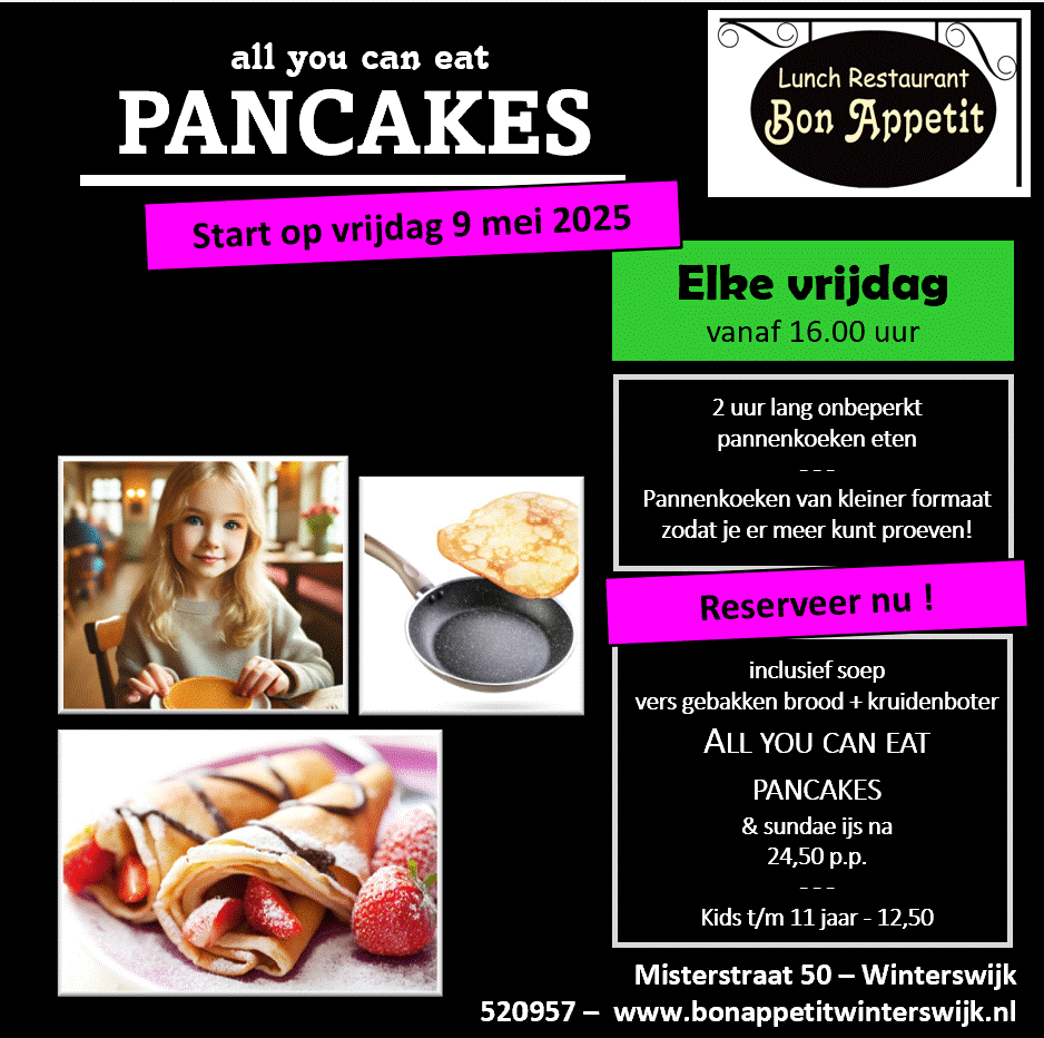 all you can eat pancakes pannenkoeken lunch restaurant bon appetit winterswijk