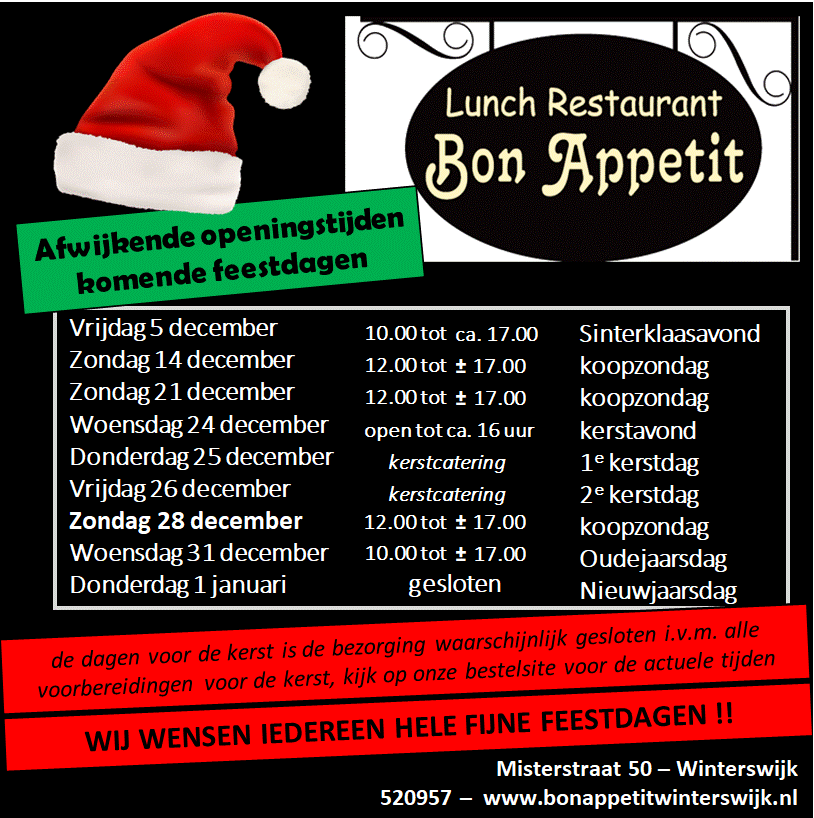 bijzondere openingstijden december 2025 lunch restaurant bon appetit winterswijk bijzondere openingstijden december 2025 lunch restaurant bon appetit winterswijk