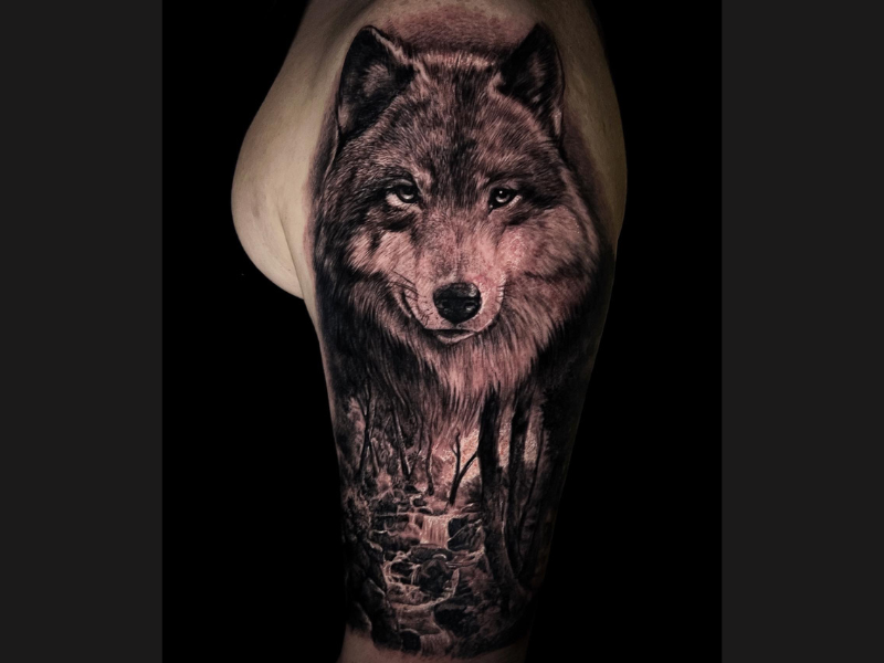 realisme wolf tattoo