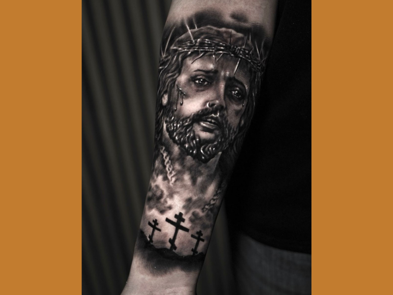 Tattoo van Jezus in realisme Gent