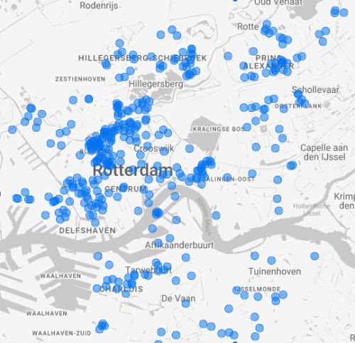 Kaart van gemaakte berekeningen in Rotterdam