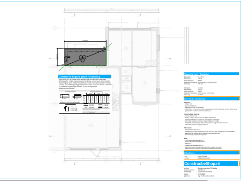 Constructietekening fundering aanbouw