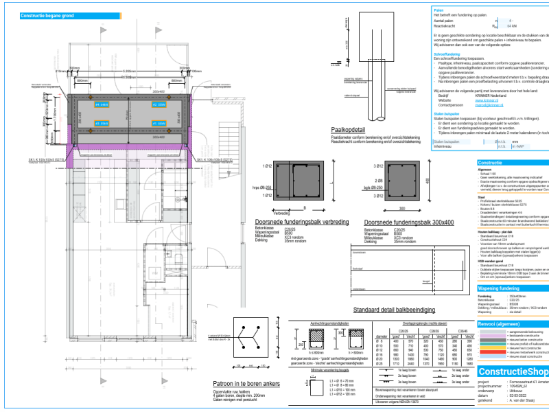 Constructietekening aanbouw geveldoobraak