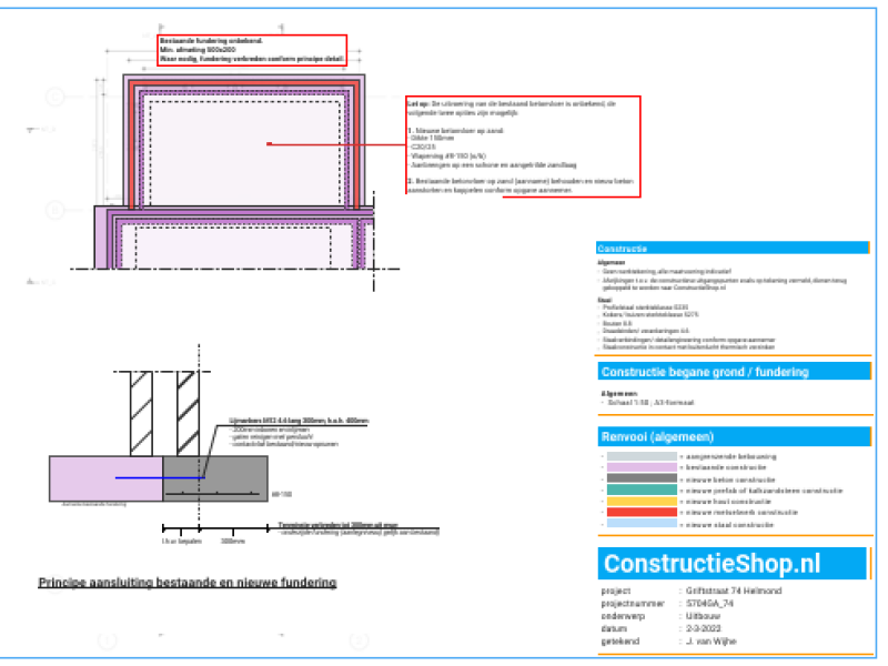 Fundering aanbouw tekening fundering op staal