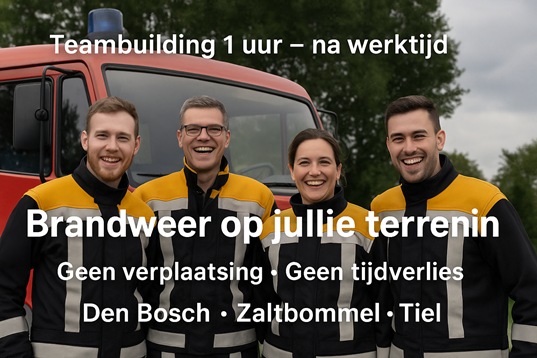 Korte teambuilding van 60 minuten op jullie terrein in Den Bosch: geen verplaatsing en geen tijdsverlies. Ook Zaltbommel en Tiel;