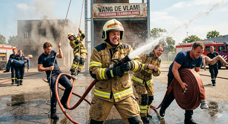 Beleef een uniek en actief brandweer teambuilding uitje in Gelderland. Laat je stress varen, blus echte brandjes en verbeter de samenwerking. Bekijk de foto's en boek direct!