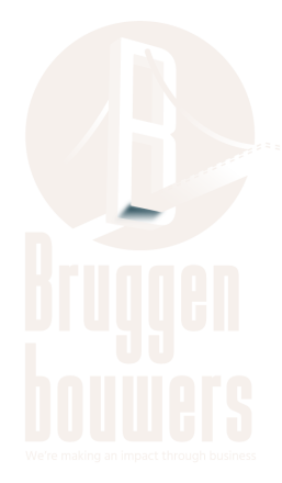 Logo waarbij de B lijkt op een brug voor de naam Bruggenbouwers