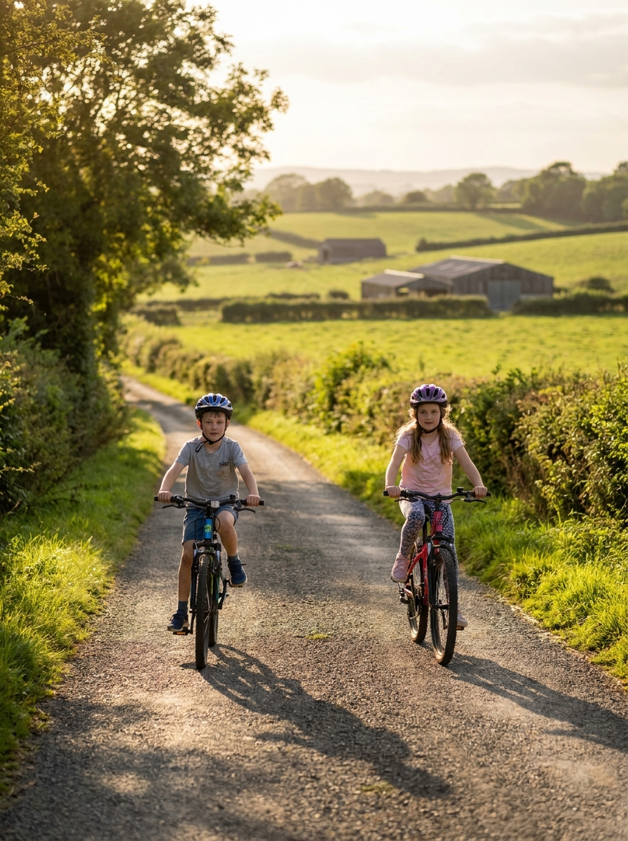 Twee kinderen op de fiets, vakantie foto