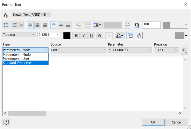 Format text Inventor 2023